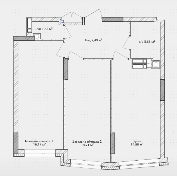 2-комнатная 58.48 м² в ЖК Синергия 3+ от 19 000 грн/м², г. Ирпень