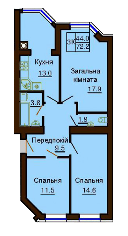 3-комнатная 72.2 м² в ЖК София Клубный от 30 000 грн/м², с. Софиевская Борщаговка