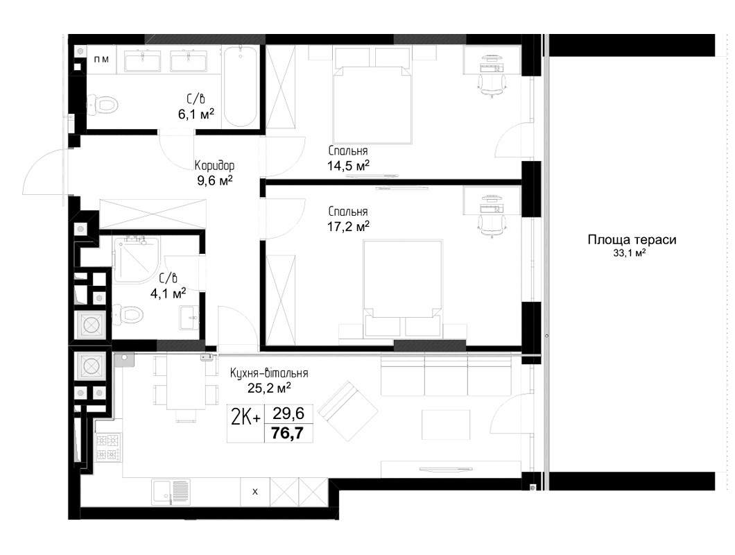 2-кімнатна 59.9 м² в ЖК Auroom City від 14 700 грн/м², Львів