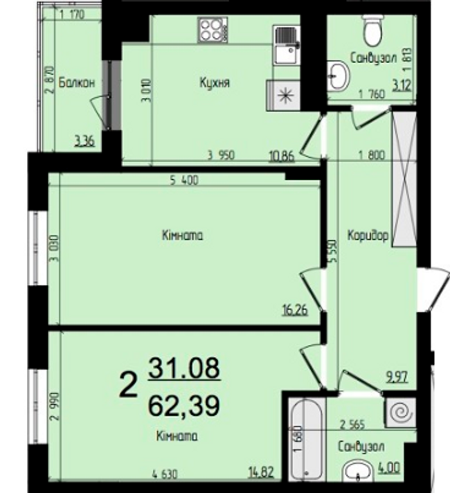 2-кімнатна 62.39 м² в ЖК Plus від забудовника, Львів