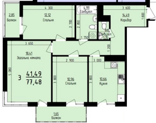 3-комнатная 77.48 м² в ЖК Plus от застройщика, Львов