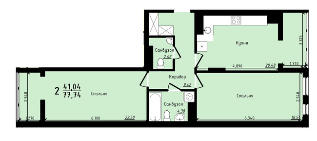 2-кімнатна 77.74 м² в ЖК Plus 2 від 18 500 грн/м², Львів