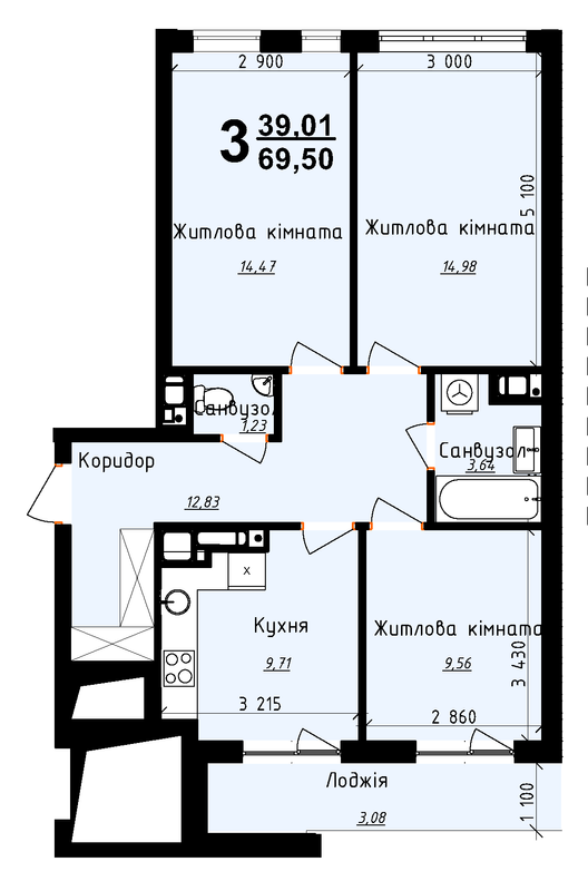 3-кімнатна 69.5 м² в ЖК Plus 2 від забудовника, Львів