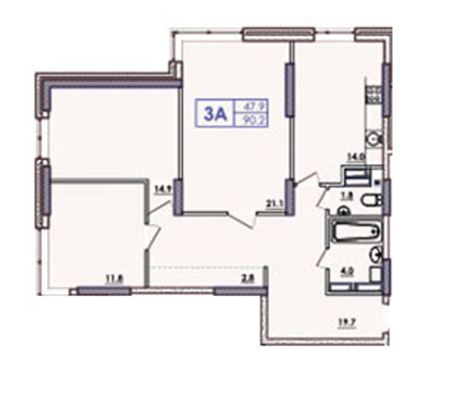 3-комнатная 90.2 м² в ЖК Янтарный от 15 400 грн/м², с. Иличанка