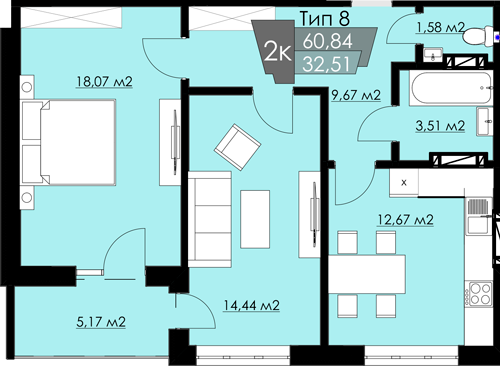 2-кімнатна 60.84 м² в ЖК Resident Hall від 14 950 грн/м², Львів