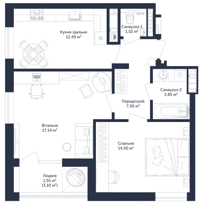 2-комнатная 58.55 м² в ЖК Viking Park от 20 200 грн/м², Львов