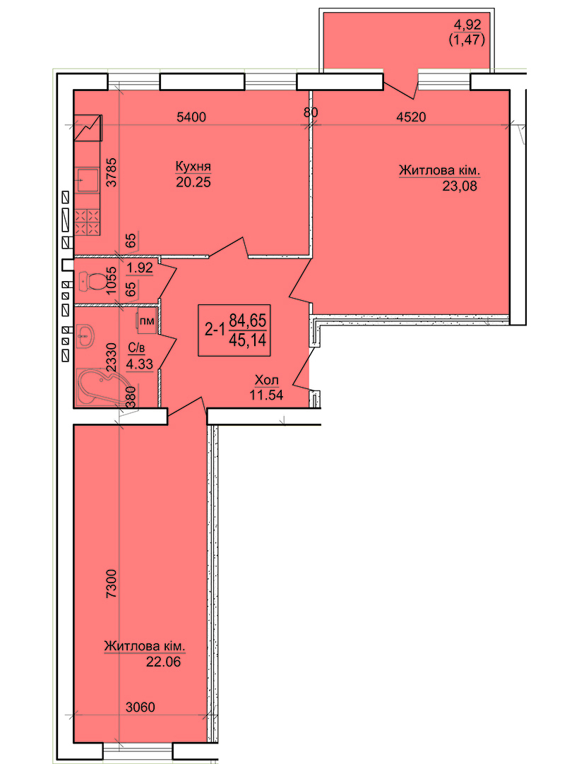 2-кімнатна 84.65 м² в ЖК Будинок №20 від 11 000 грн/м², м. Васильків