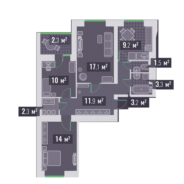 3-кімнатна 74.8 м² в ЖК Garden Sky від 17 000 грн/м², м. Васильків