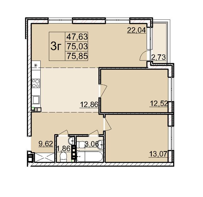 3-комнатная 75.85 м² в ЖК Белый Шоколад от 16 250 грн/м², Львов