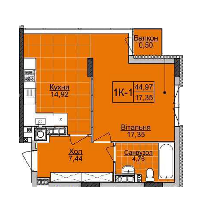 1-кімнатна 44.97 м² в ЖК Карамель від 17 900 грн/м², Львів