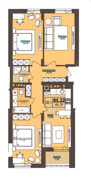 3-кімнатна 85.22 м² в ЖК Леополь Таун від 16 000 грн/м², Львів