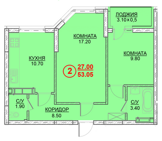 2-комнатная 53.05 м² в ЖК Велесгард от 23 000 грн/м², г. Вышгород