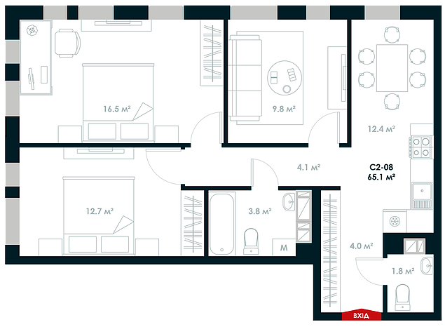 3-комнатная 65.1 м² в ЖК Atria City.Teremky от 39 700 грн/м², пгт Чабаны