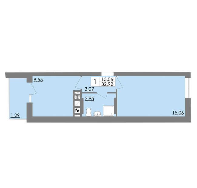 1-комнатная 32.92 м² в ЖК Соната от застройщика, Львов