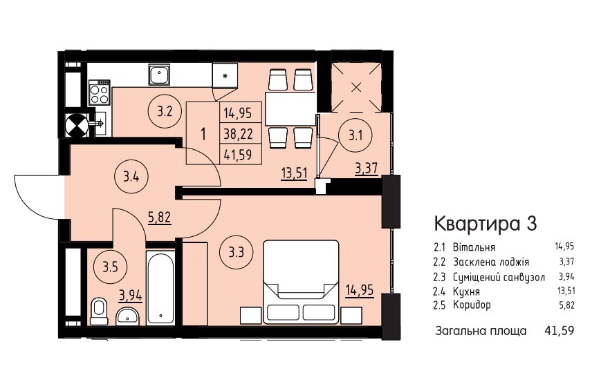 1-комнатная 41.59 м² в ЖК ул. Навроцкого, 31 от 19 350 грн/м², Львов