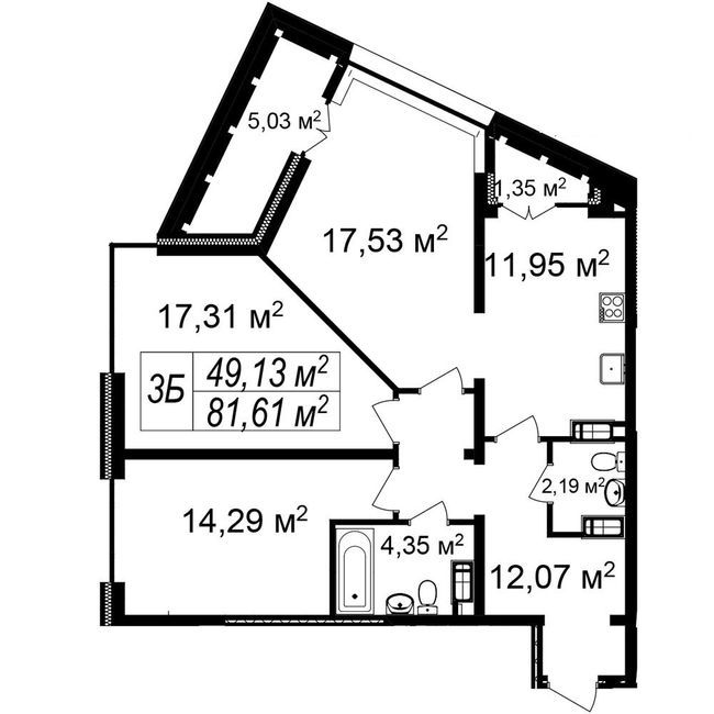 3-кімнатна 81.61 м² в ЖК Щасливий Platinum від 35 000 грн/м², Львів