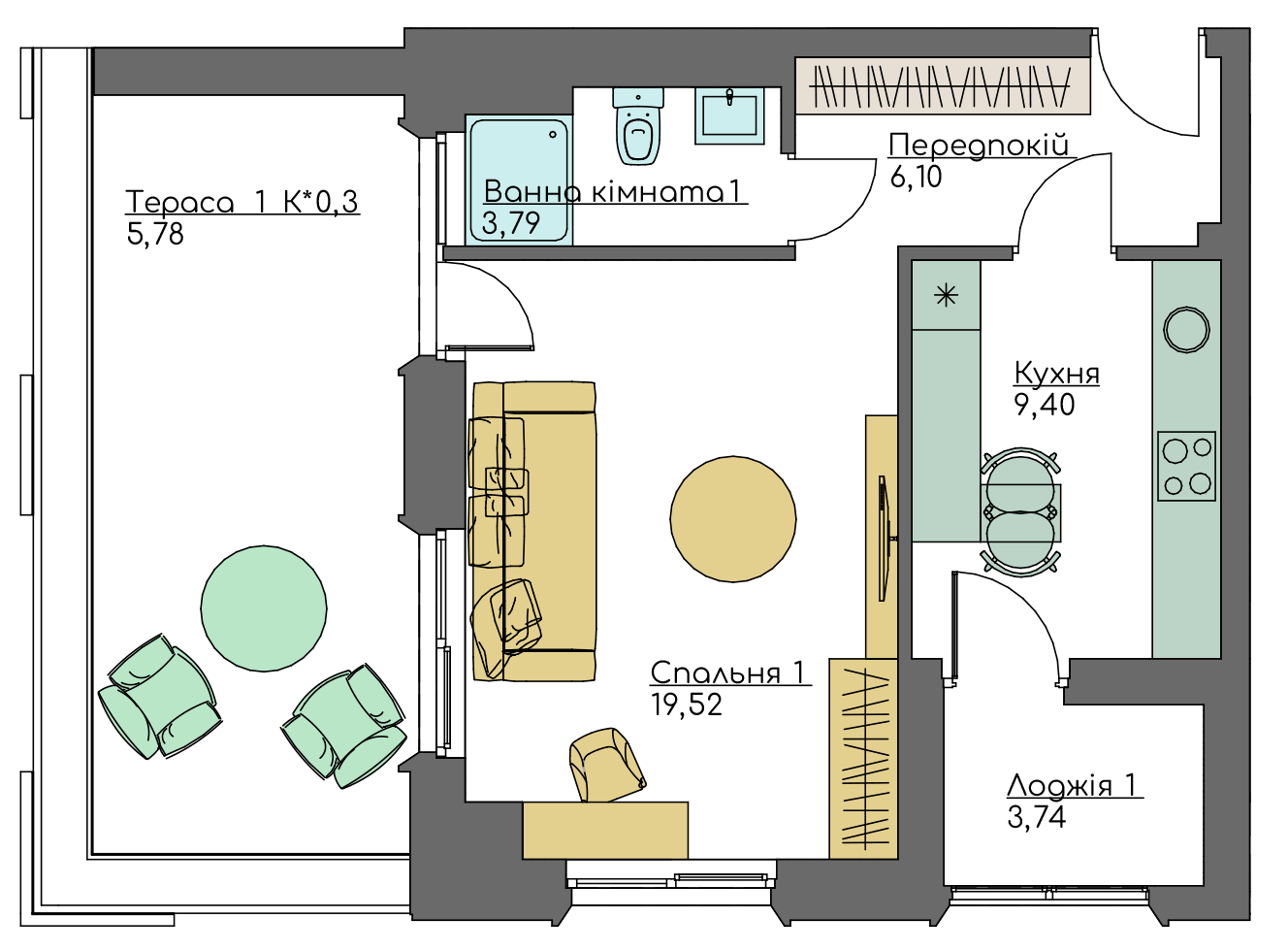 1-кімнатна 48.33 м² в ЖК Resident Concept House від 71 500 грн/м², Київ