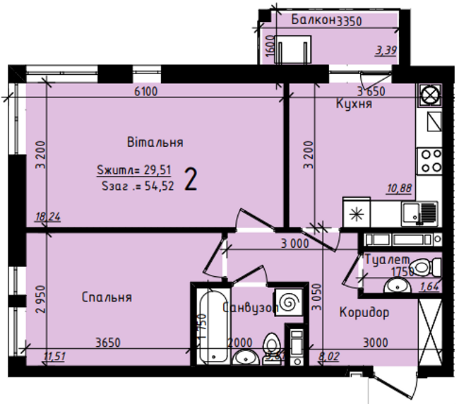 2-кімнатна 54.52 м² в ЖК Globus Panorama від 22 450 грн/м², Львів