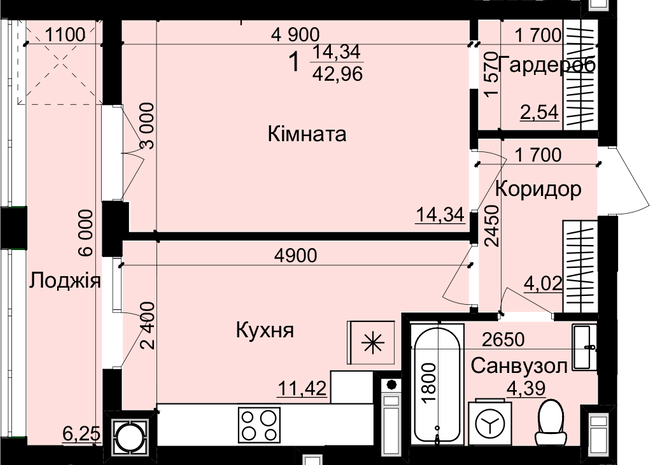 1-комнатная 42.96 м² в ЖК Globus Park от 15 100 грн/м², с. Сокольники