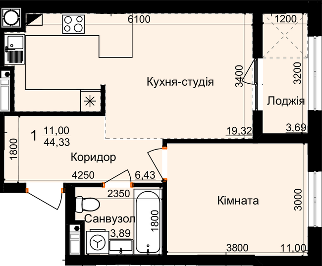 1-комнатная 44.33 м² в ЖК Globus Park от 15 100 грн/м², с. Сокольники