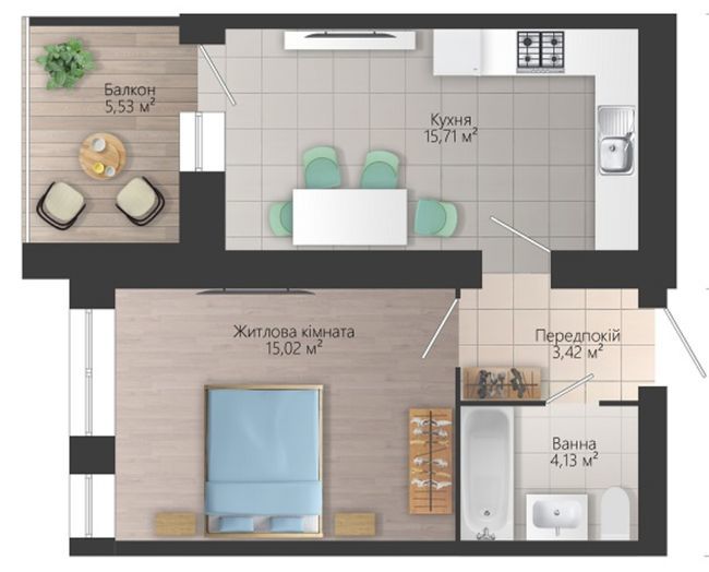 1-комнатная 41.04 м² в ЖК Престиж от застройщика, г. Мостиска