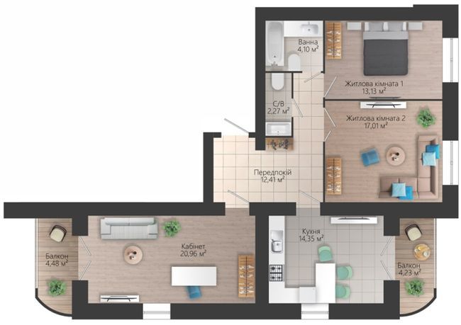 3-комнатная 86.73 м² в ЖК Престиж от застройщика, г. Мостиска