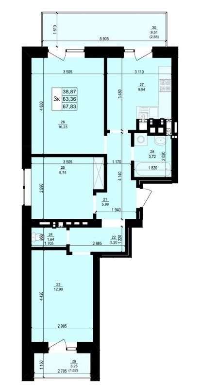 3-кімнатна 67.83 м² в ЖК Святий Антоній від 18 350 грн/м², м. Мостиська