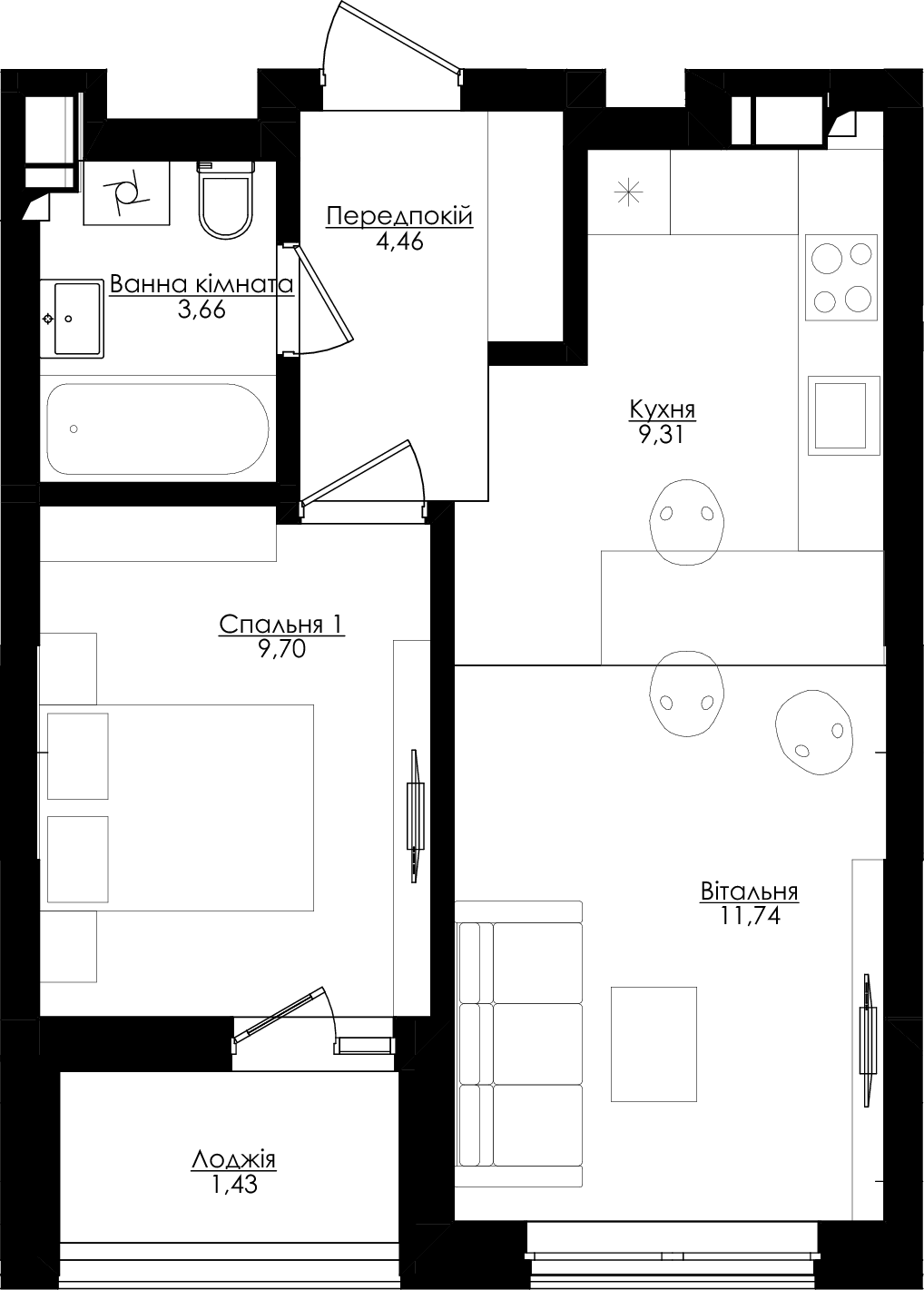 1-комнатная 40.3 м² в ЖК San Francisco Creative House от 41 900 грн/м², Киев