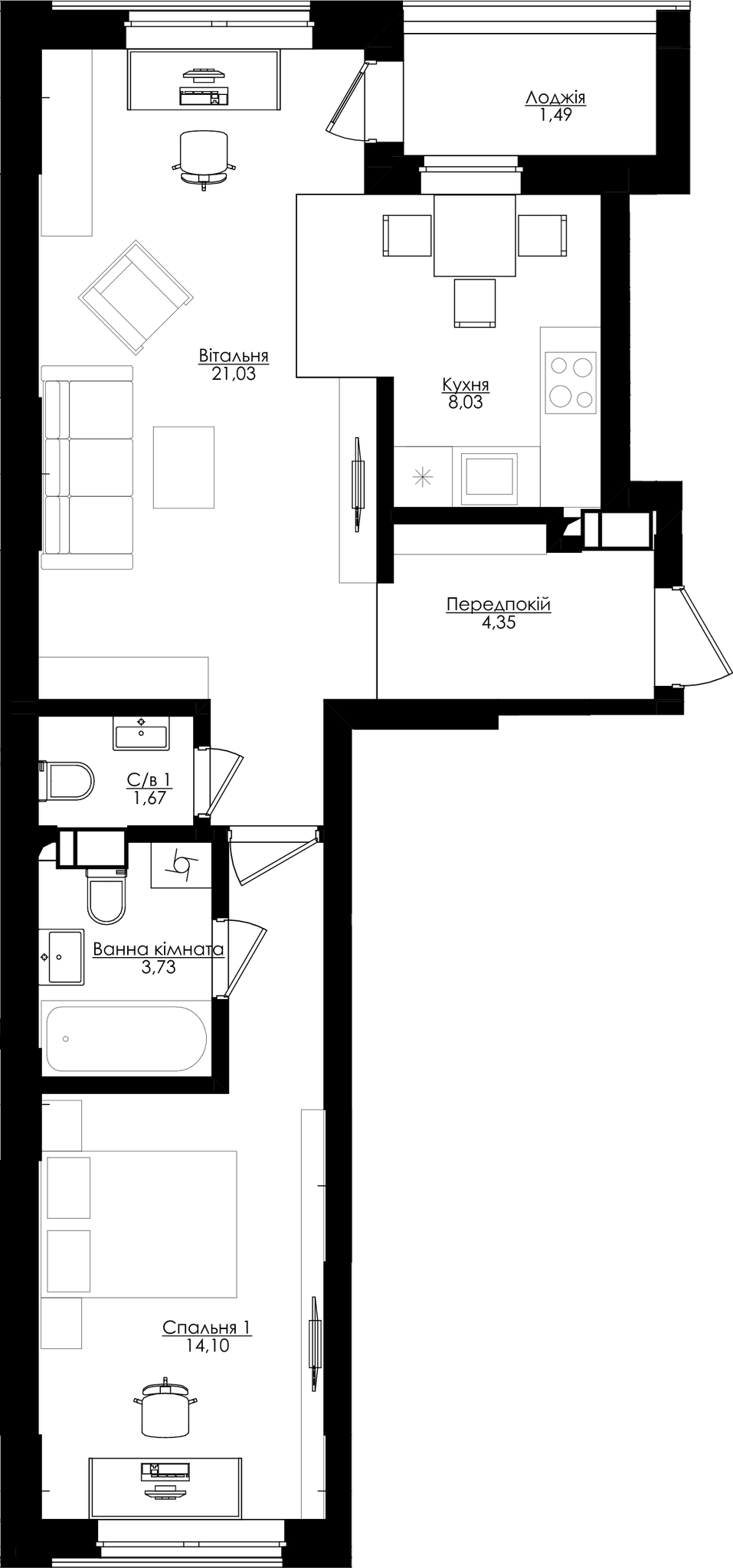2-кімнатна 54.4 м² в ЖК San Francisco Creative House від 34 950 грн/м², Київ