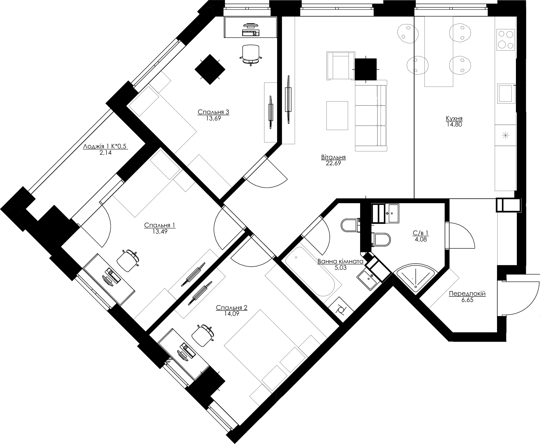4-кімнатна 96.66 м² в ЖК San Francisco Creative House від 33 080 грн/м², Київ