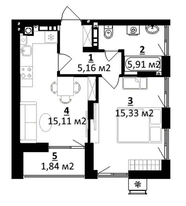 1-комнатная 43.35 м² в ЖК Residence от 15 500 грн/м², г. Мироновка