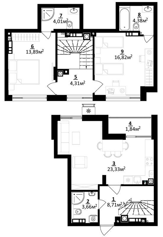 Дворівнева 88.41 м² в ЖК Residence від забудовника, м. Миронівка