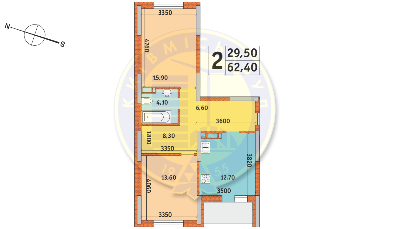 2-комнатная 62.4 м² в ЖК Новомостицко-Замковецкий от 21 000 грн/м², Киев