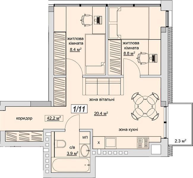 2-кімнатна 42.2 м² в ЖК Grand Village від забудовника, с. Сокільники