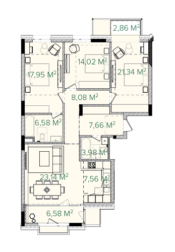 3-кімнатна 118.42 м² в ЖК Illinsky House від 85 281 грн/м², Київ