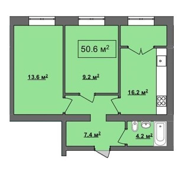 2-комнатная 50.6 м² в ЖК на ул. Софиевка, 39 от застройщика, Ивано-Франковск