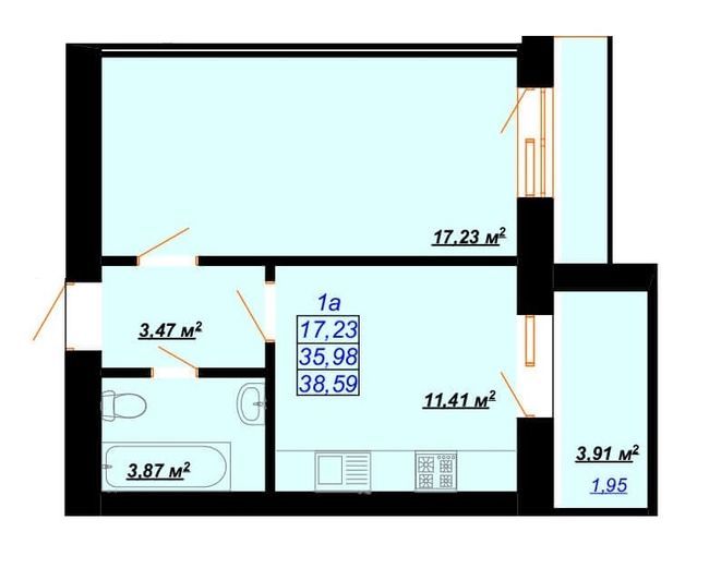 1-комнатная 38.59 м² в ЖК Цитадель-2 от 11 900 грн/м², Ивано-Франковск