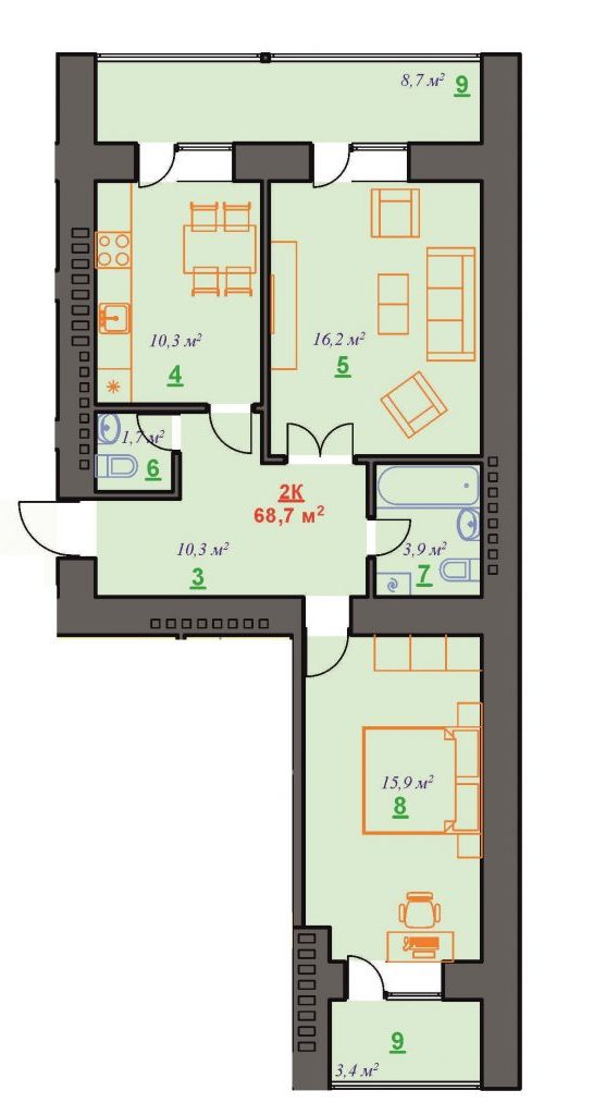 2-комнатная 68.7 м² в ЖК Ювілейний от 9 200 грн/м², Ивано-Франковск