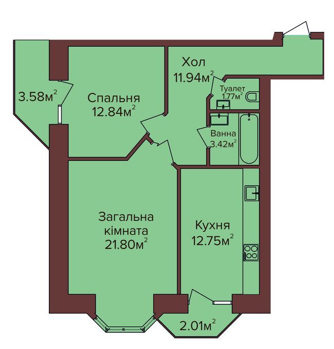 2-кімнатна 62 м² в ЖК по бул. Незалежності від 11 250 грн/м², м. Калуш