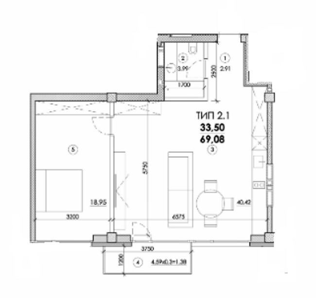 2-комнатная 69.08 м² в ЖК Молодежный от 20 150 грн/м², Днепр