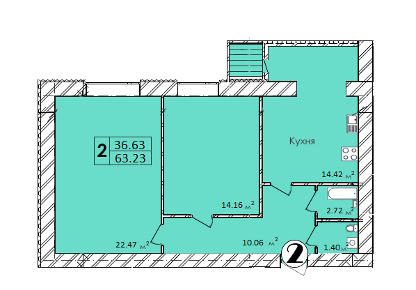 2-кімнатна 63.23 м² в ЖК Мрія Золочів від 11 800 грн/м², м. Золочів