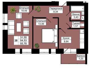 2-комнатная 55.78 м² в ЖК Будова Медова от 13 500 грн/м², г. Трускавец