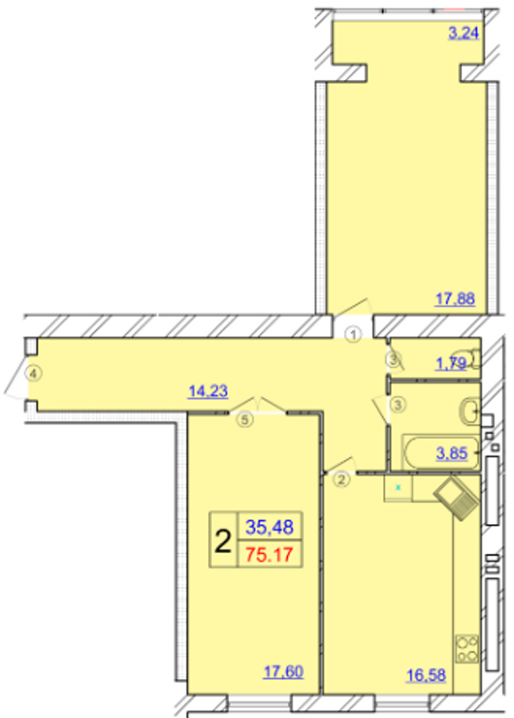 2-кімнатна 75.17 м² в ЖК Avila comfort 2 від 14 500 грн/м², Хмельницький