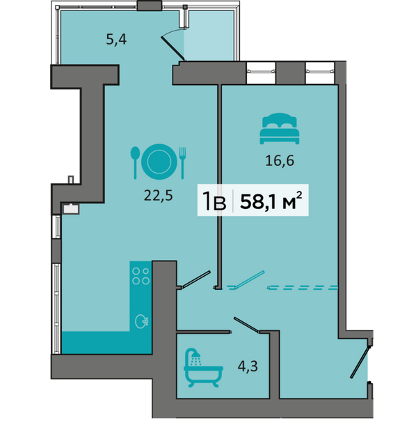 1-кімнатна 58.1 м² в ЖК Dubinina від 19 500 грн/м², Дніпро