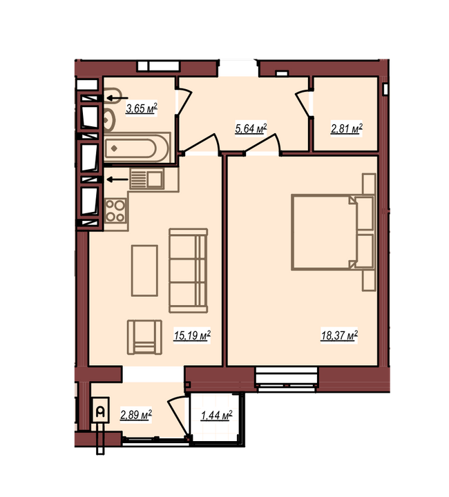 1-комнатная 48.98 м² в ЖК Дом Чехова от 12 500 грн/м², г. Каменец-Подольский