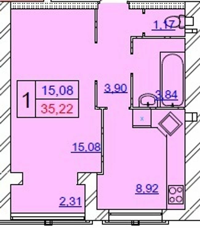 1-кімнатна 35.22 м² в ЖК Grand Royal від 18 500 грн/м², Хмельницький