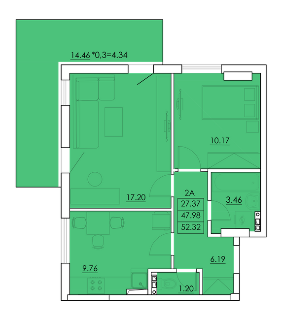 2-кімнатна 52.32 м² в ЖК Ventum від 17 900 грн/м², с. Крижанівка