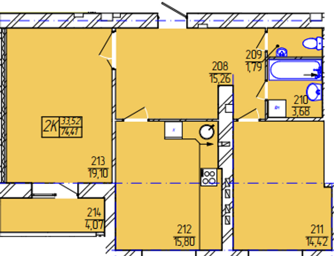 2-кімнатна 74.41 м² в ЖК Гармонія 2 від забудовника, Хмельницький