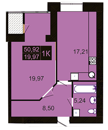 1-кімнатна 50.92 м² в ЖК Millennium Hills від 15 000 грн/м², Хмельницький