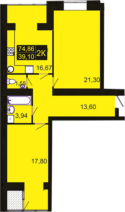 2-кімнатна 74.86 м² в ЖК Millennium Hills від 15 000 грн/м², Хмельницький